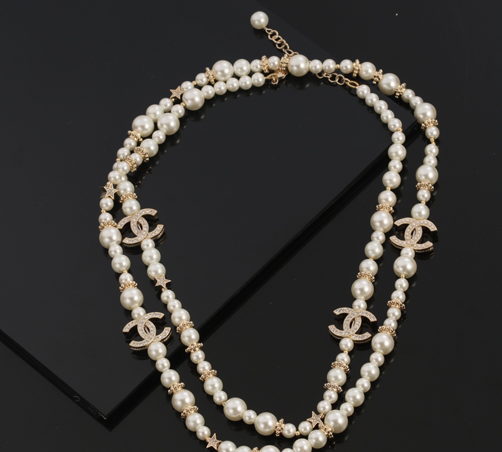 CHANEL Double Layer Pearl Long Necklace with CC Logo - Picture 8 of 9